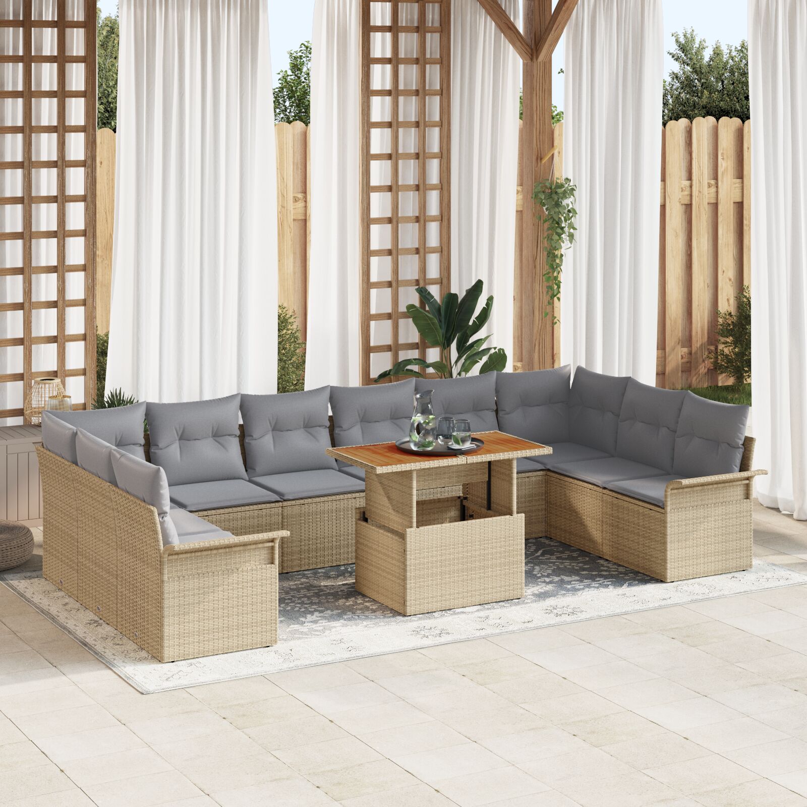 vidaXL 11-dijelni vrtni set s jastucima Bež Poli ratan Acacia