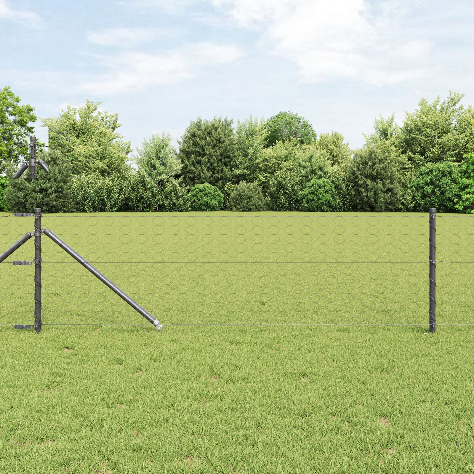 Hexagon Hegn Grå 0.6x25 m Stål, vidaXL Hegnsposter med spike 13 stk Ø32 mm 80 cm Galvaniseret Stål