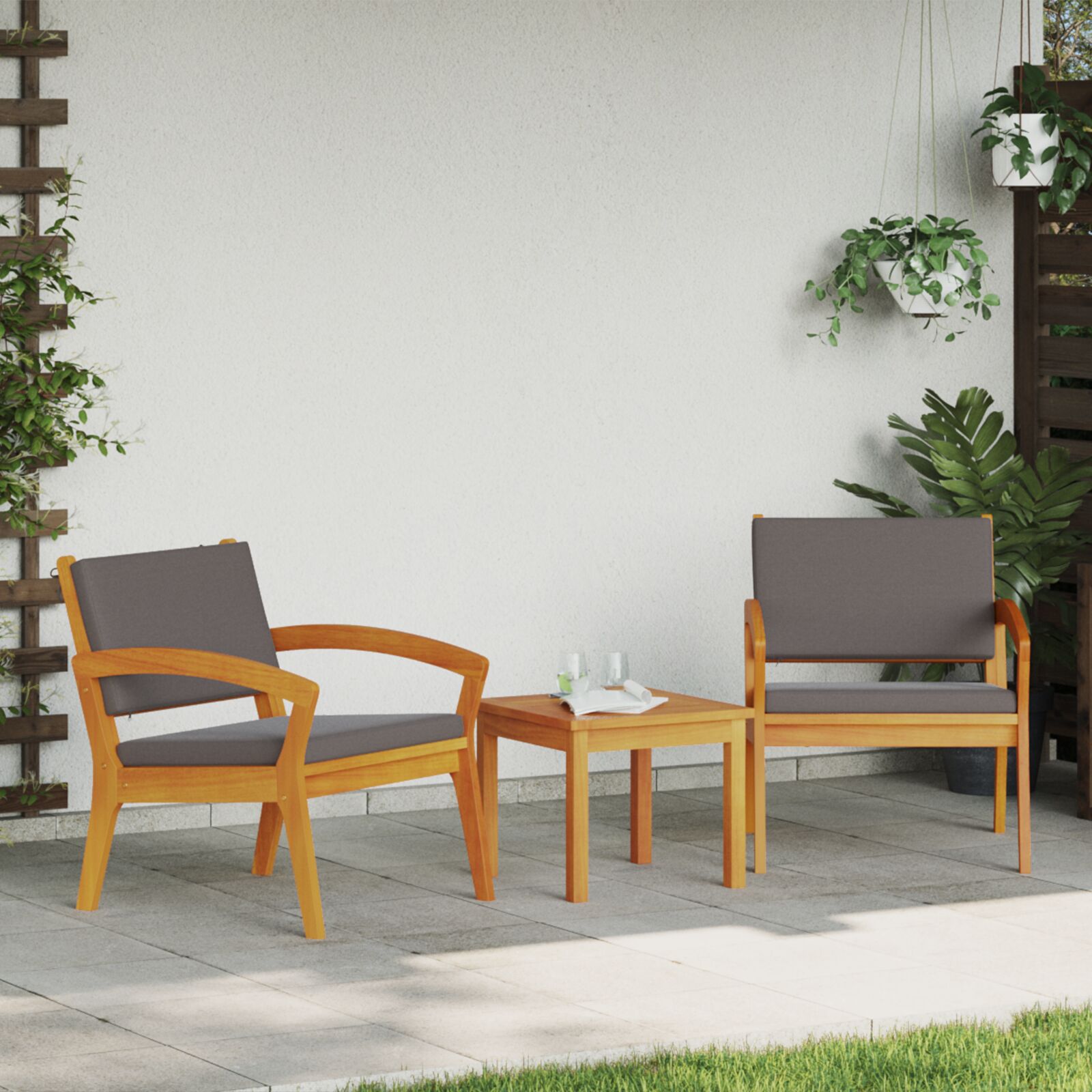 vidaXL Anthrazit, Braun Akazienholz und Stoff Mittel Outdoor Sofa