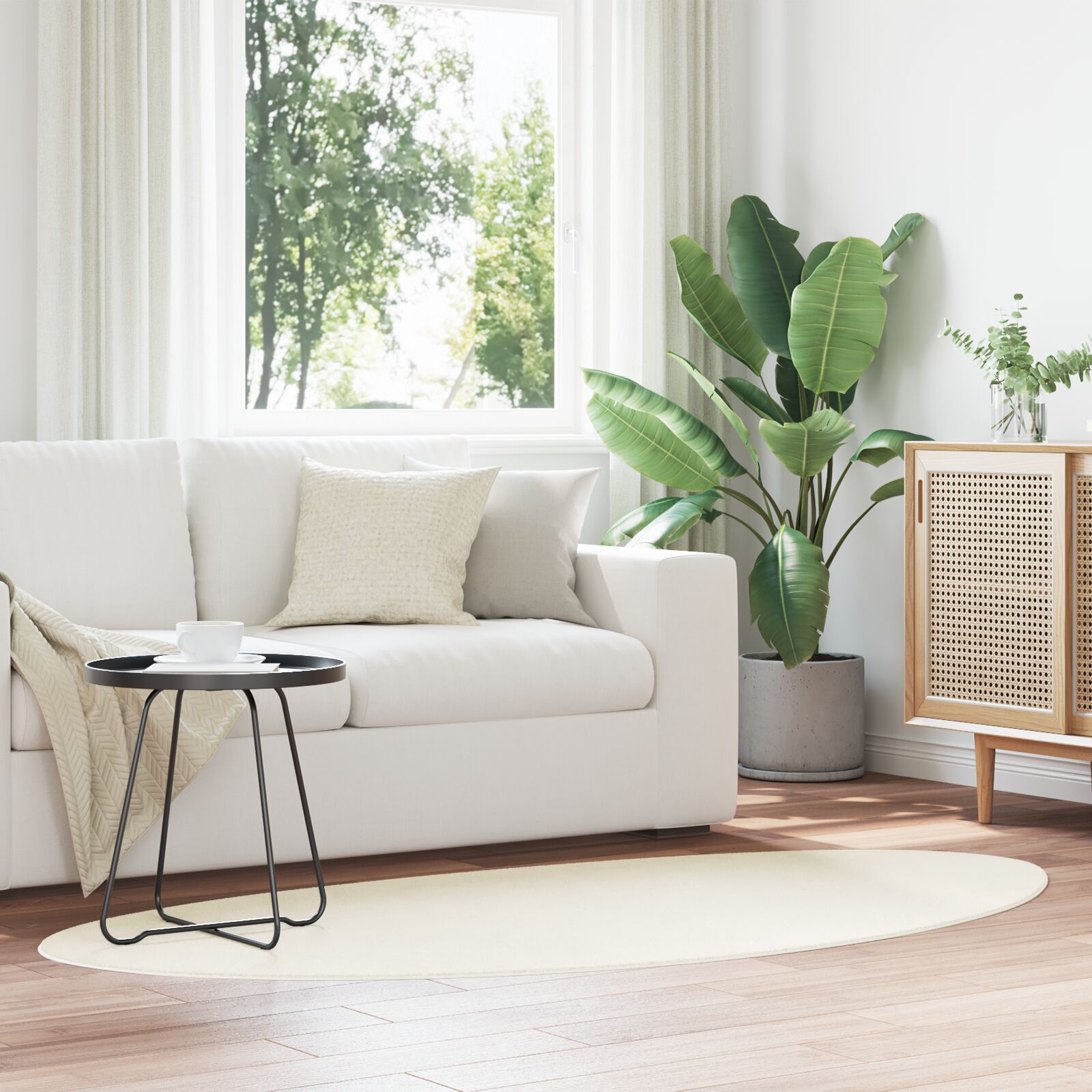 Tæpper Creme Polyester 80 x 150 cm Områdetæppe Ovalt Moderne