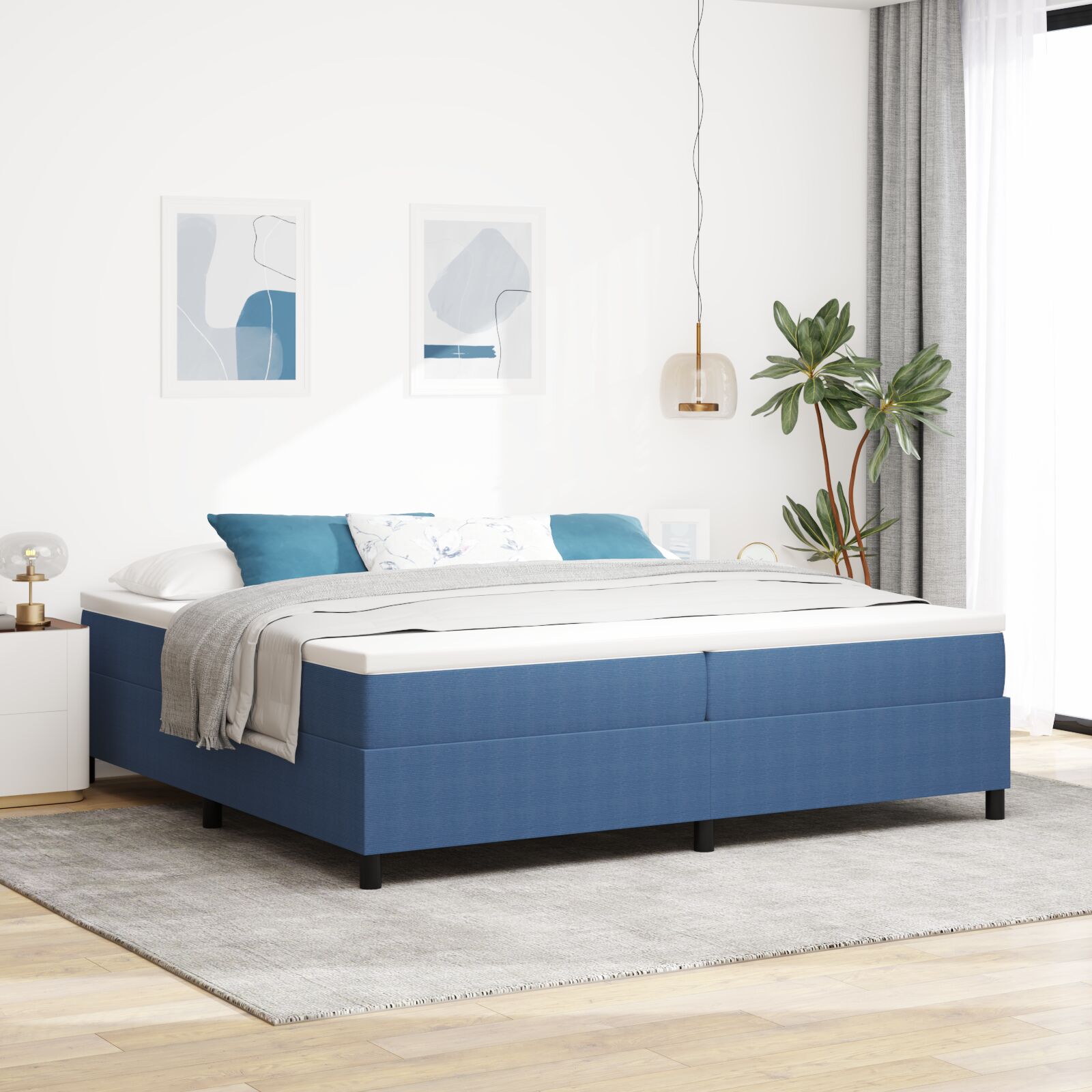 Boxspringbett mit Matratze Blau 200x200 cm Cordstoff