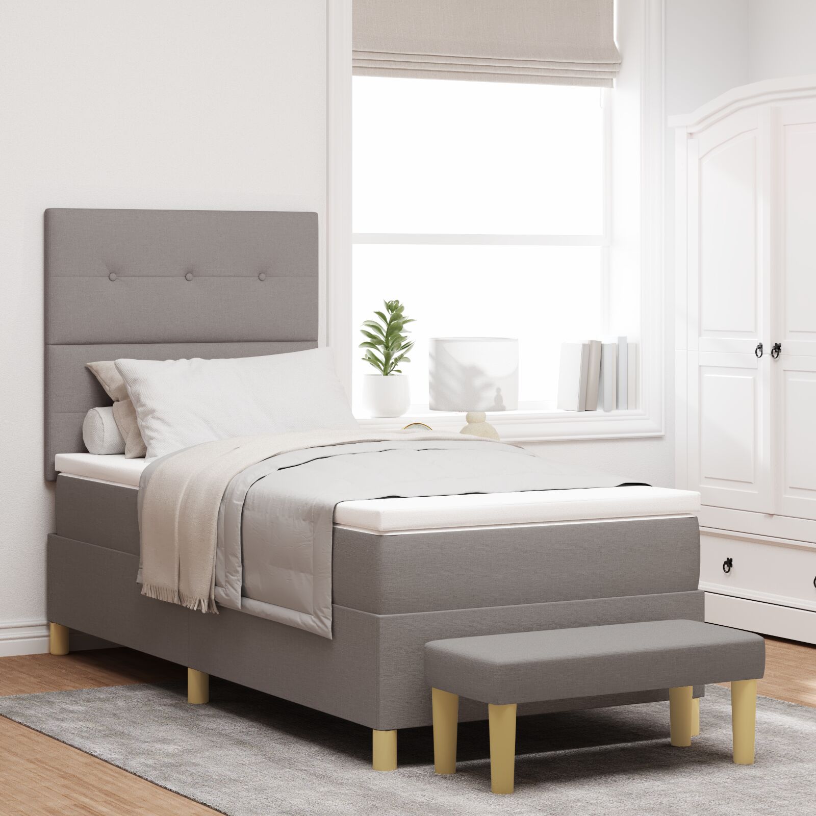 vidaXL Boxspring-Bett mit Matratze & Bank Taupe 80x200 cm Stoff