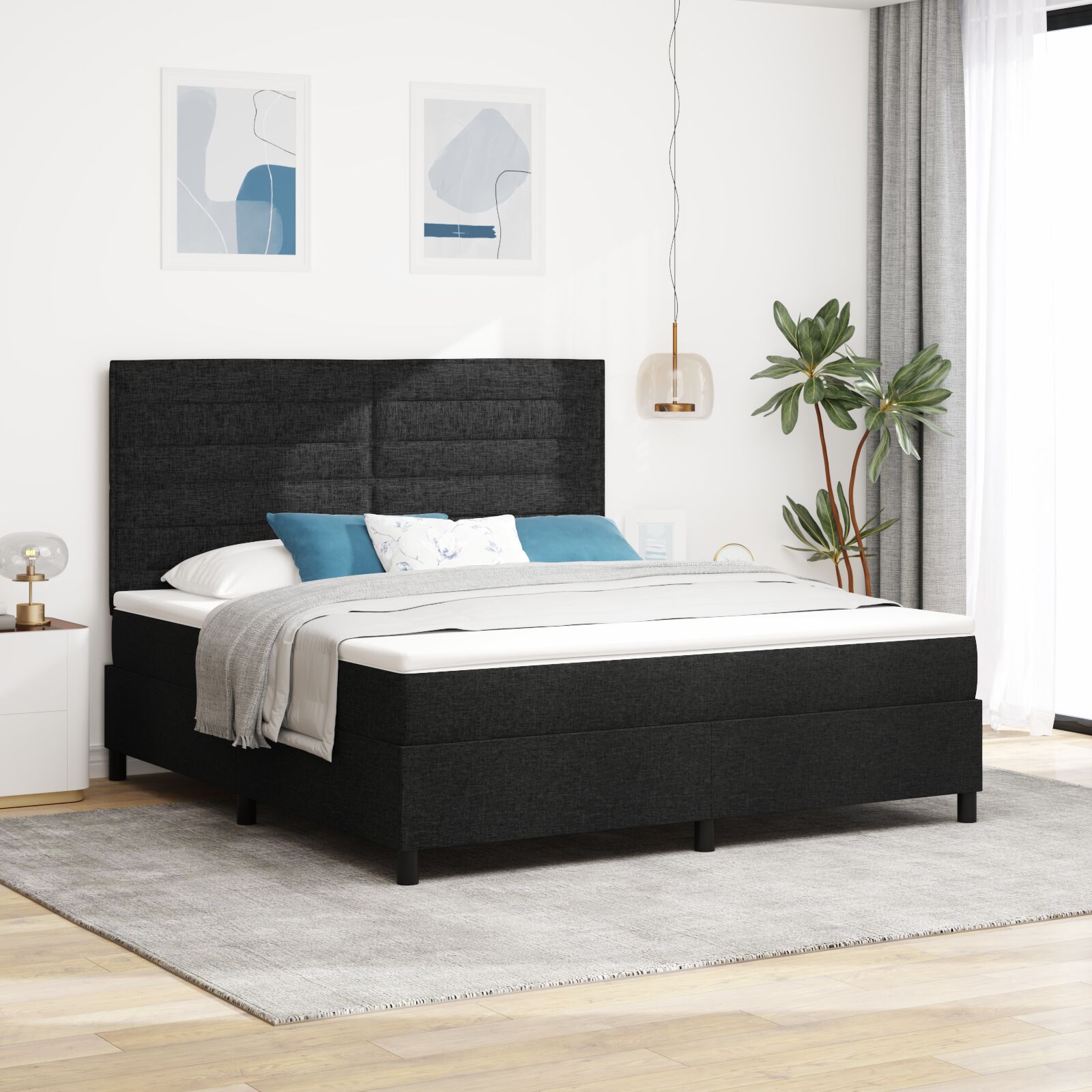 Box spring seng med madras sort super king stof