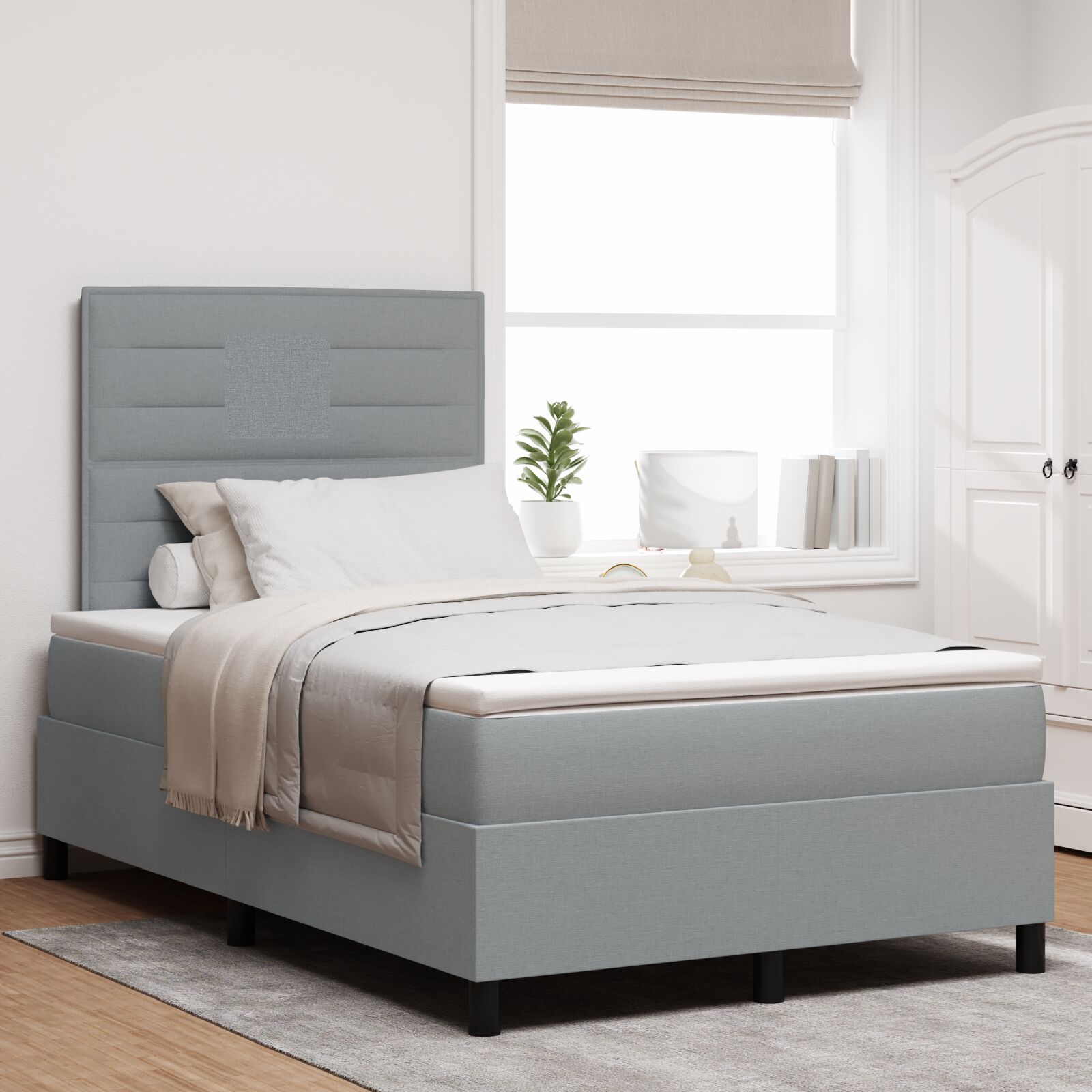 Boxspring Seng med Madras Lysegrå 120x200 cm Stof
