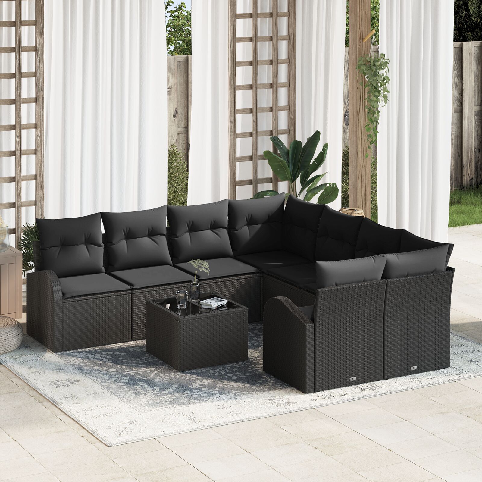 vidaXL Set Vrtne Sofe od 9 Komada s Jastučićima Crni Poli Rattan
