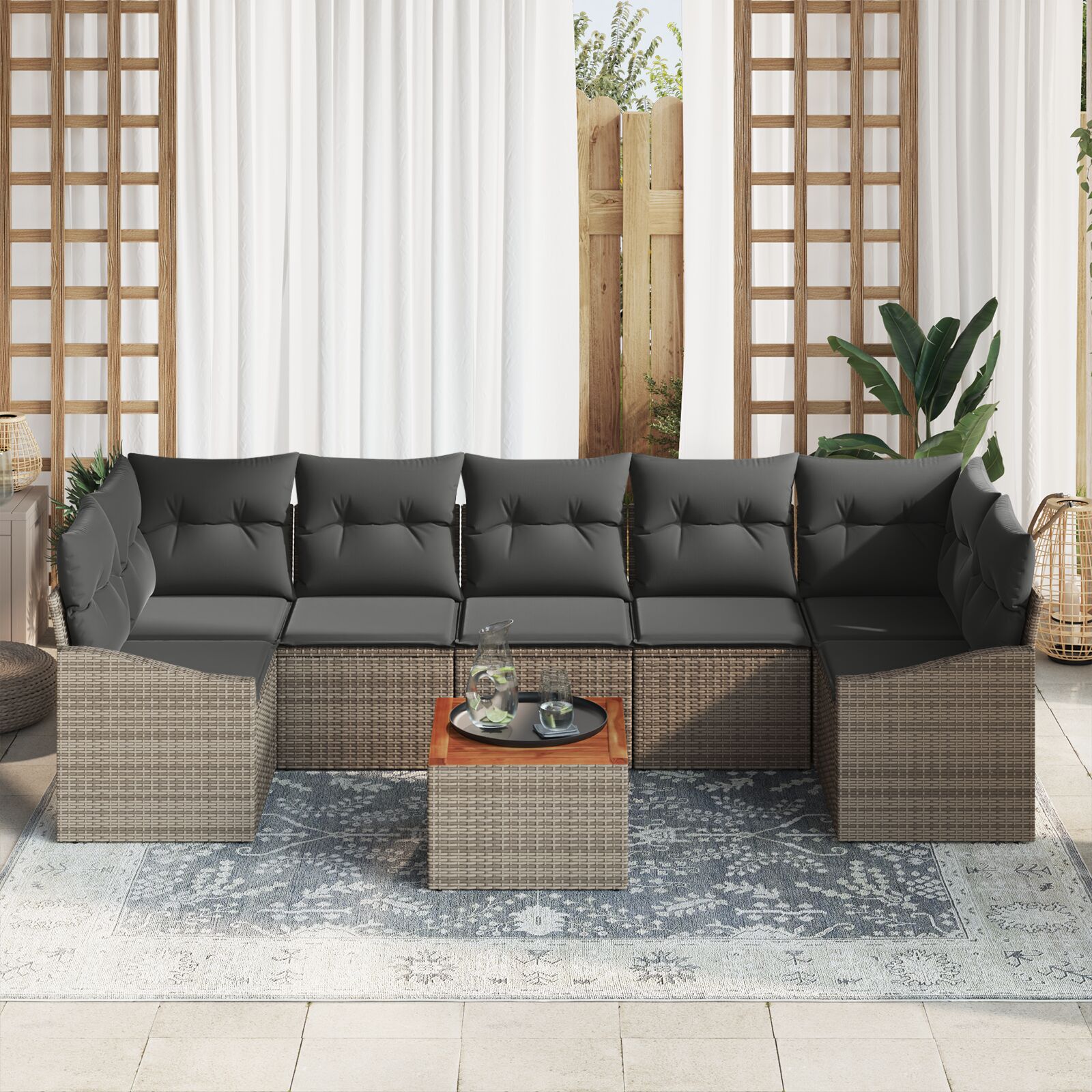 vidaXL 8 Dijelni Vrtni Sofa Set s Jastučićima Sivi Poli Ratan Akacija
