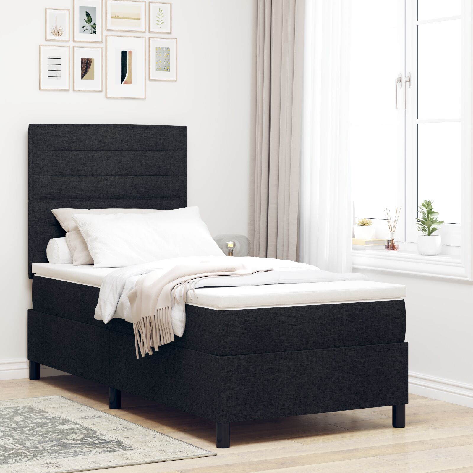 Box Spring Seng med Madras Sort 90x200 cm Stof