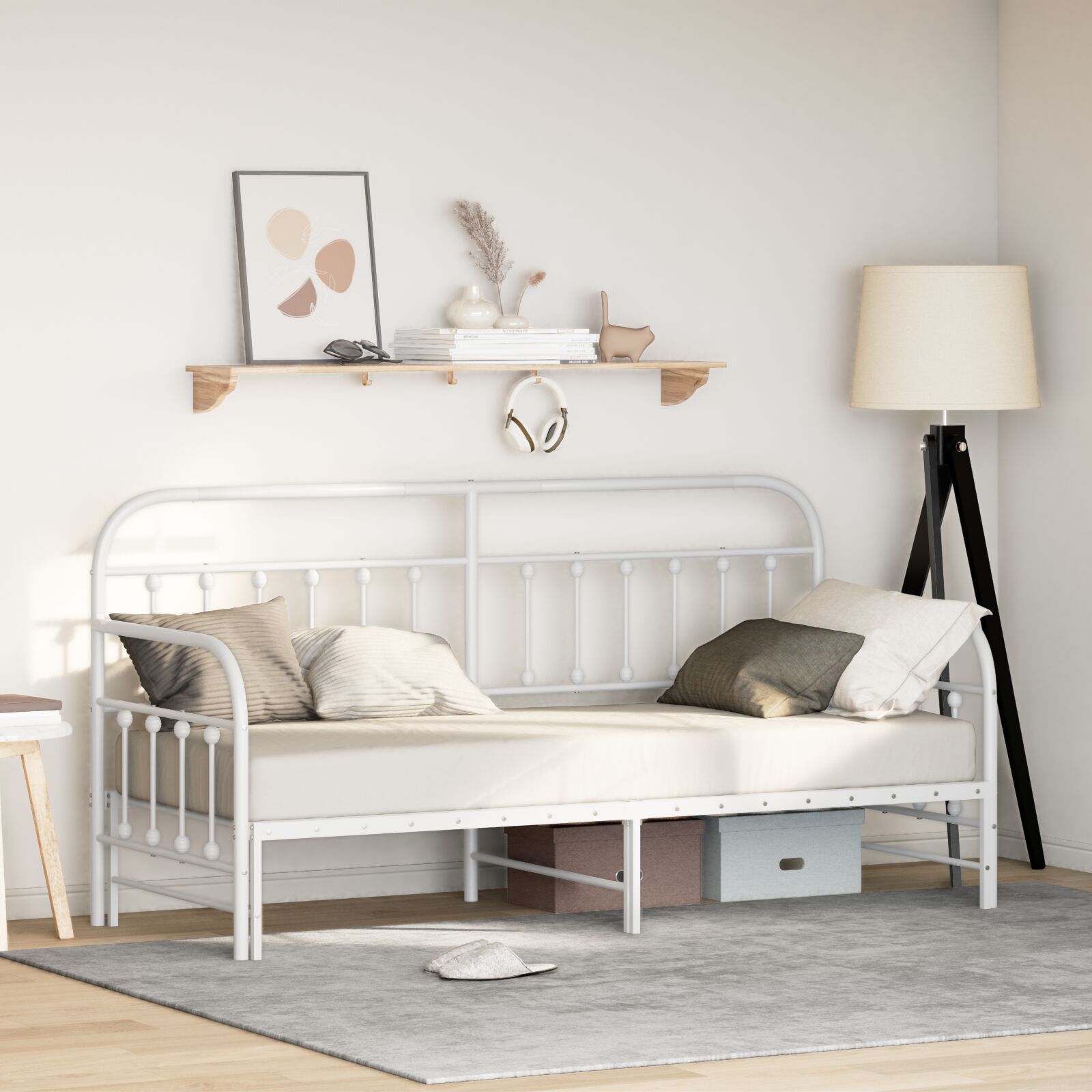 vidaXL Tagesbettgestell mit Unterbett Weiß 75x190 cm Stahl