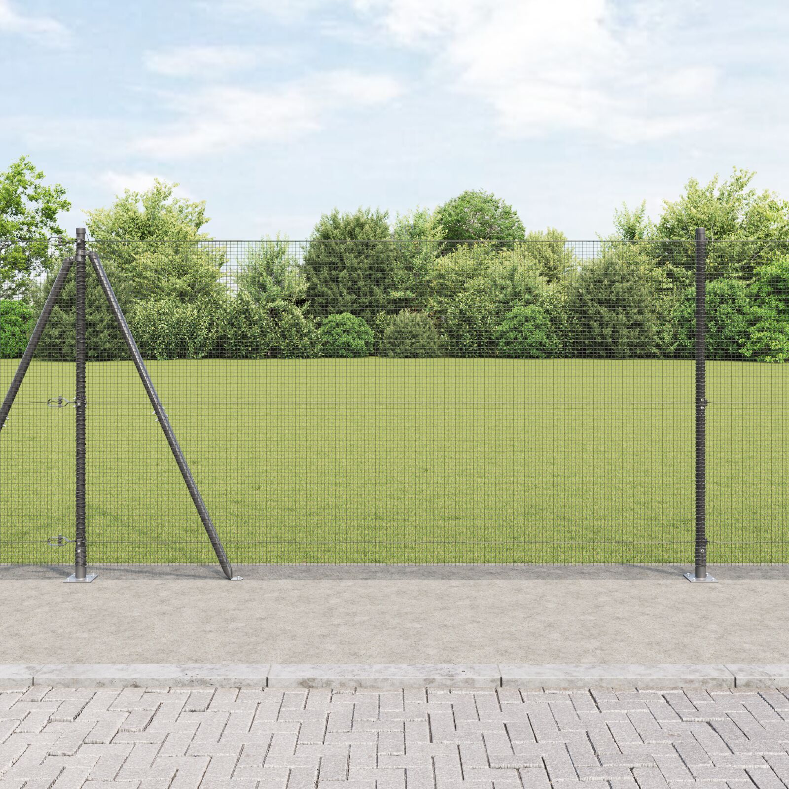vidaXL zavarena žičana ograda s 13 flanged stupova siva 1.2x25 m čelik