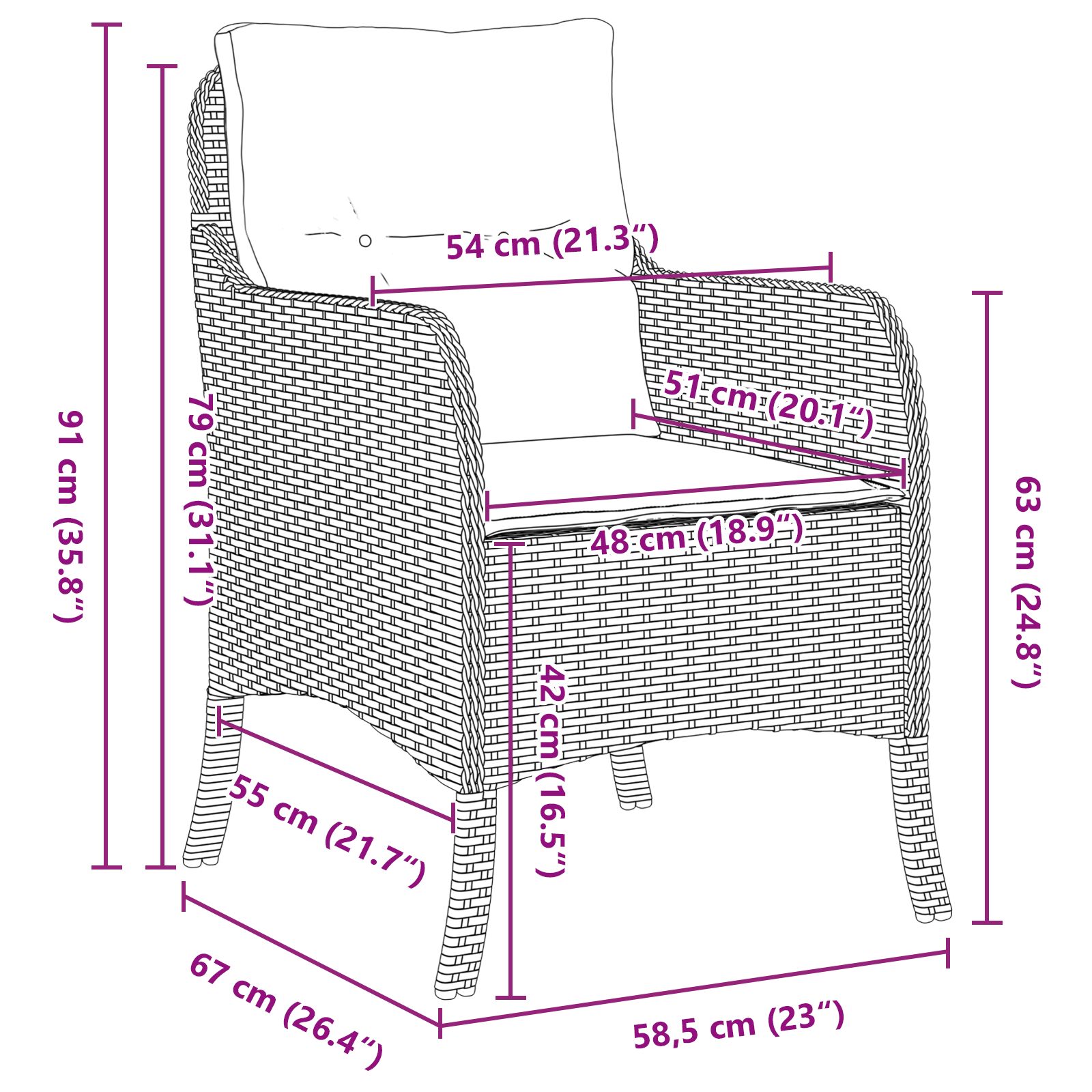 vidaXL 7-delig Tuin Eet Set met Kussens Bruin Poly Rattan - Afbeelding 10