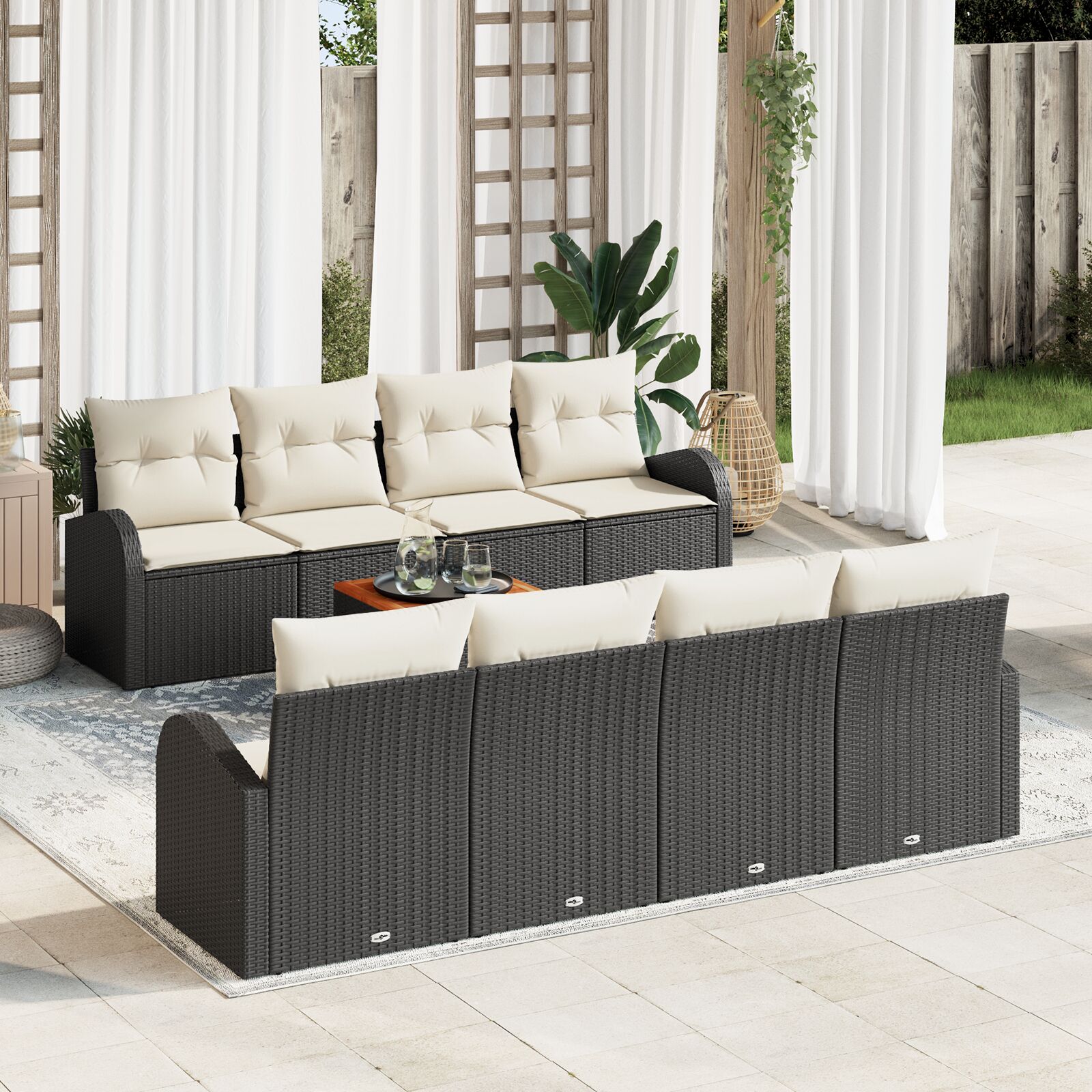 vidaXL 9-dijelni vrtni sofa set s jastučićima crni poliratan akacija