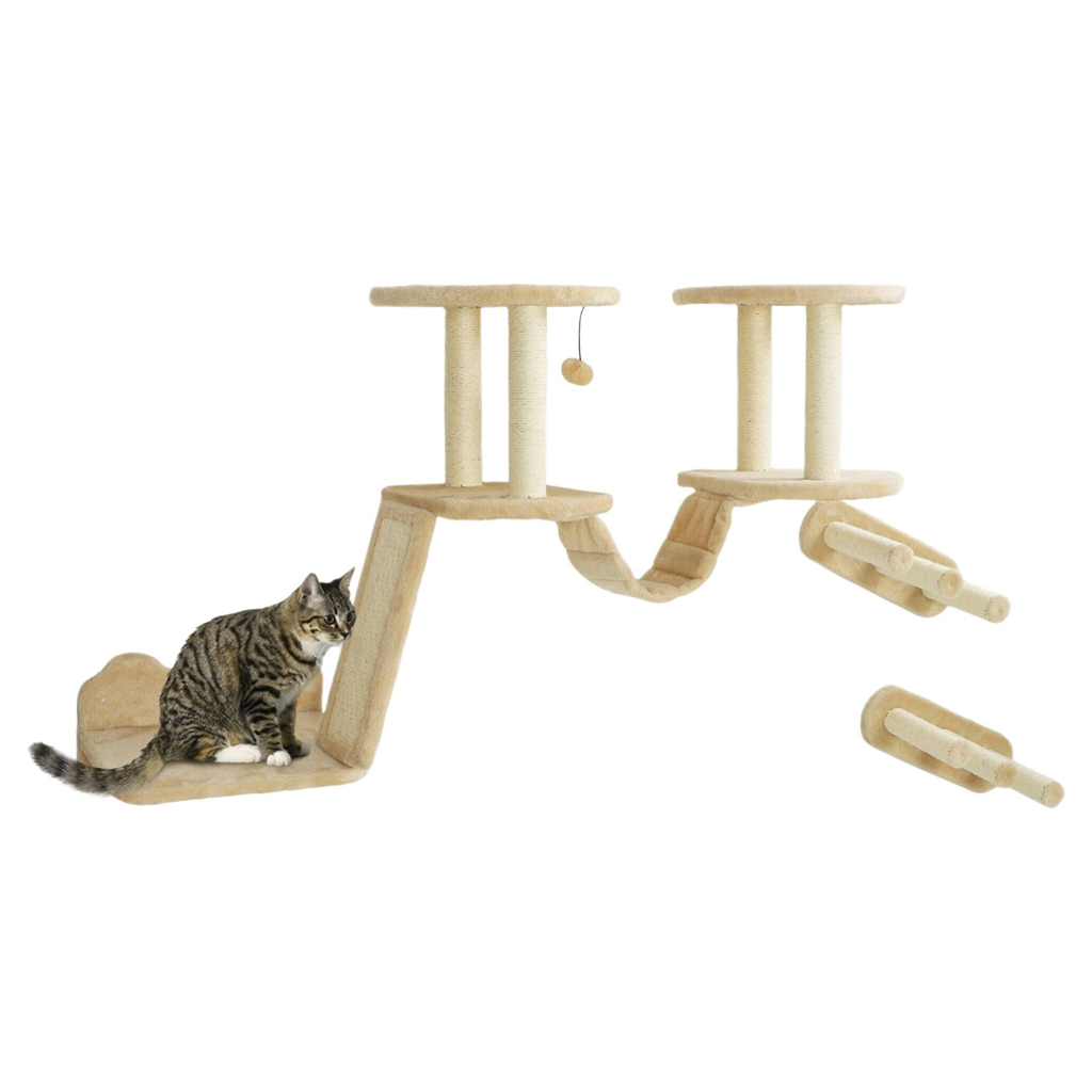PawHut Katzen Kletterwand Set beige Spanplatte B/H/L: ca. 38,5x83x158 cm