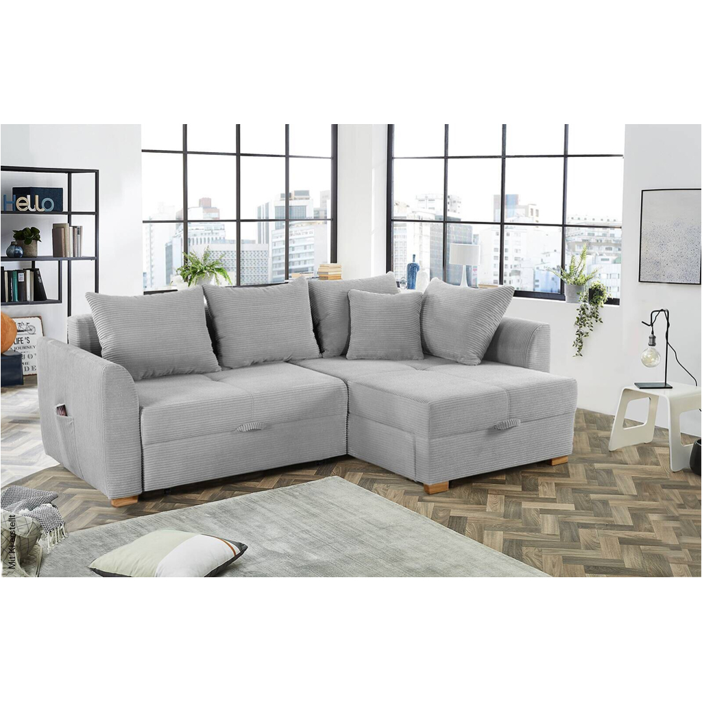 Ecksofa mit Bettfunktion und Bettkasten hellgrau B/H/T: ca. 236x81x160 cm