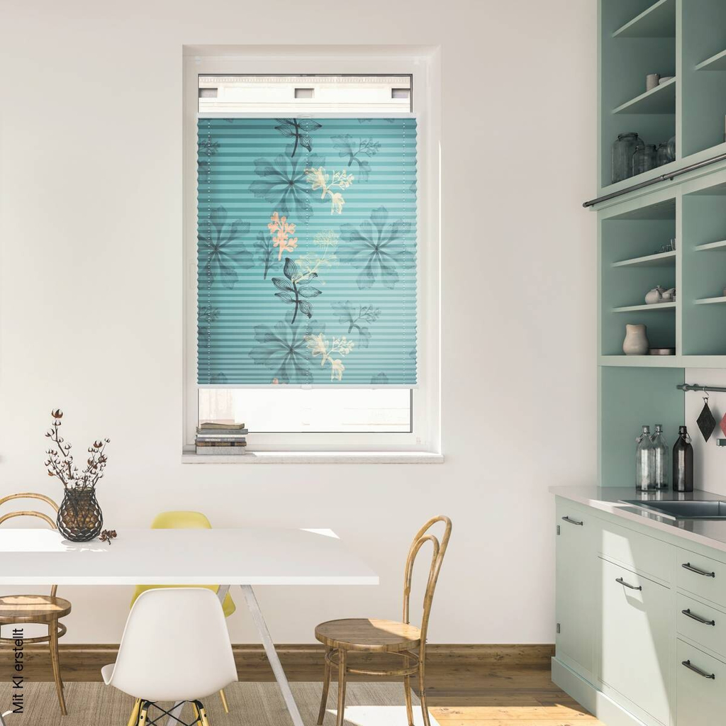 LICHTBLICK Spannplissee Aqua Floral blau B/L: ca. 45x130 cm