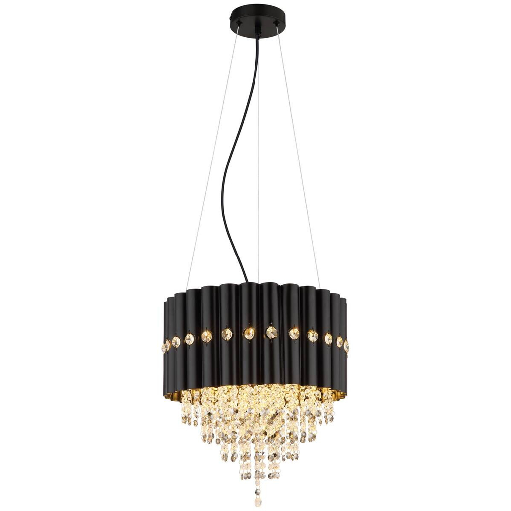 GLOBO Lüsterkrone ELEOS 63149-3 schwarz Metall H/D: ca. 150x40 cm E27 3 Brennstellen