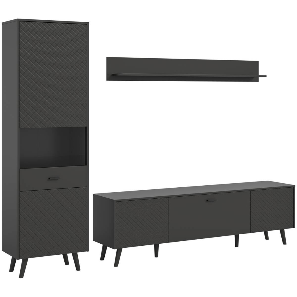 Wohnwand LINEA grau schwarz B/H/T: ca. 258x195x40 cm