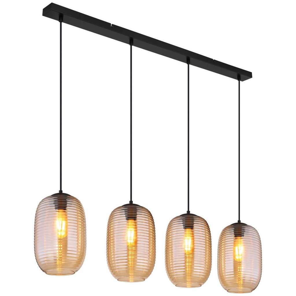 GLOBO Pendelleuchte JEFREY 15794-4HA schwarz amber Metall B/H/L: ca. 20x120x109 cm E27 4 Brennstellen