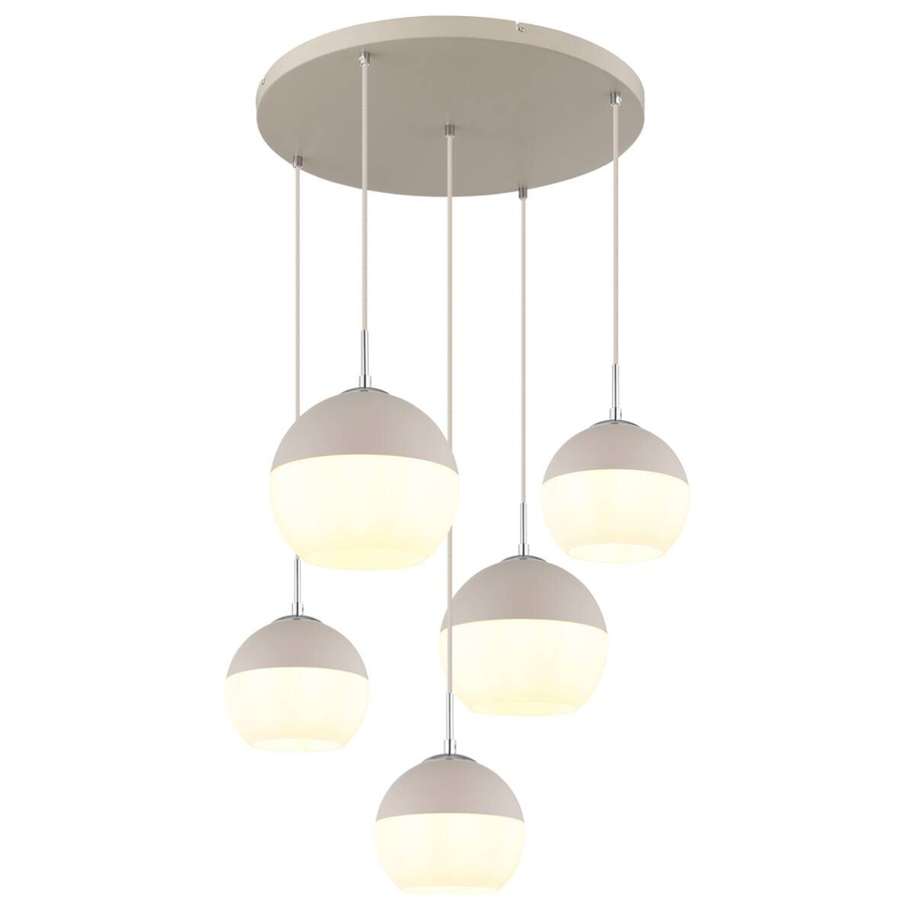 GLOBO Pendelleuchte Opal sand weiß Glas Textil Metall H/D: ca. 120x57 cm E27 5 Brennstellen
