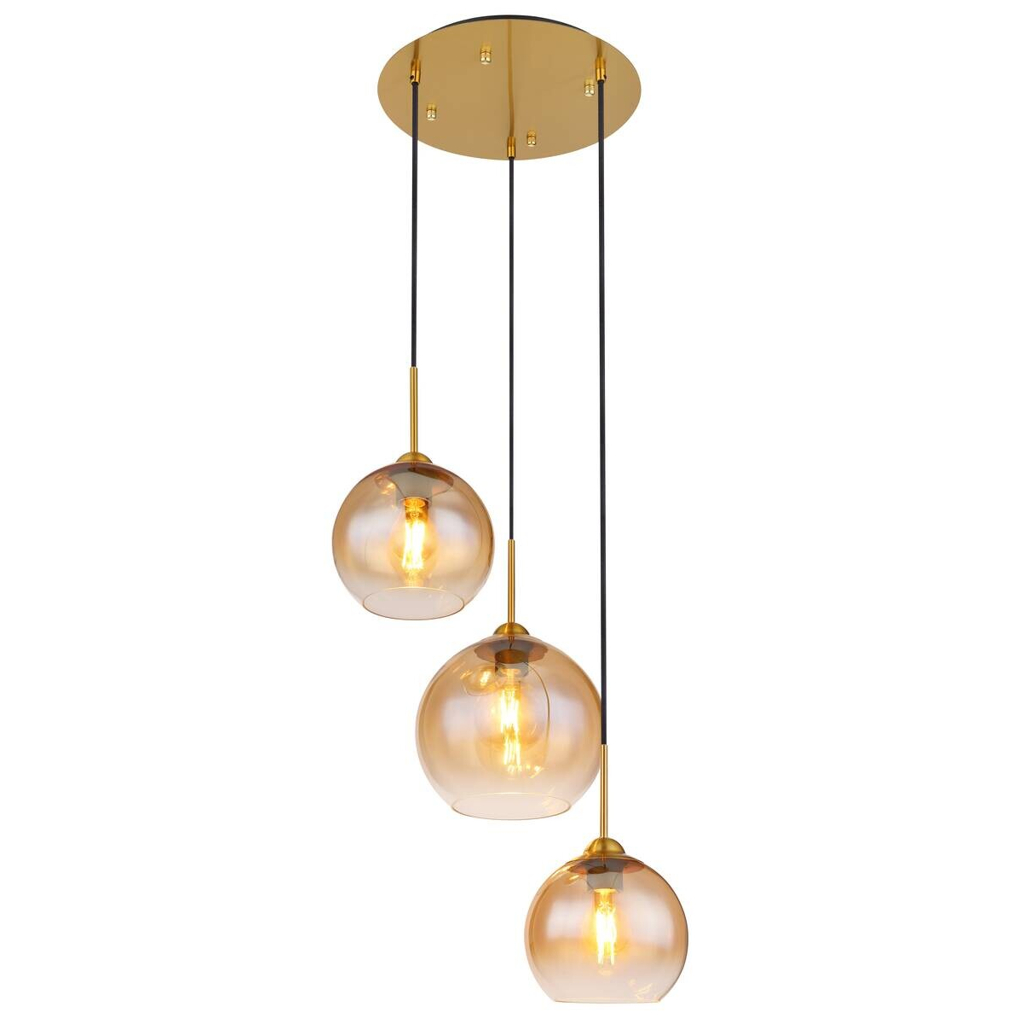 GLOBO Pendelleuchte messing klar Metall H/D: ca. 150x43 cm E27 3 Brennstellen