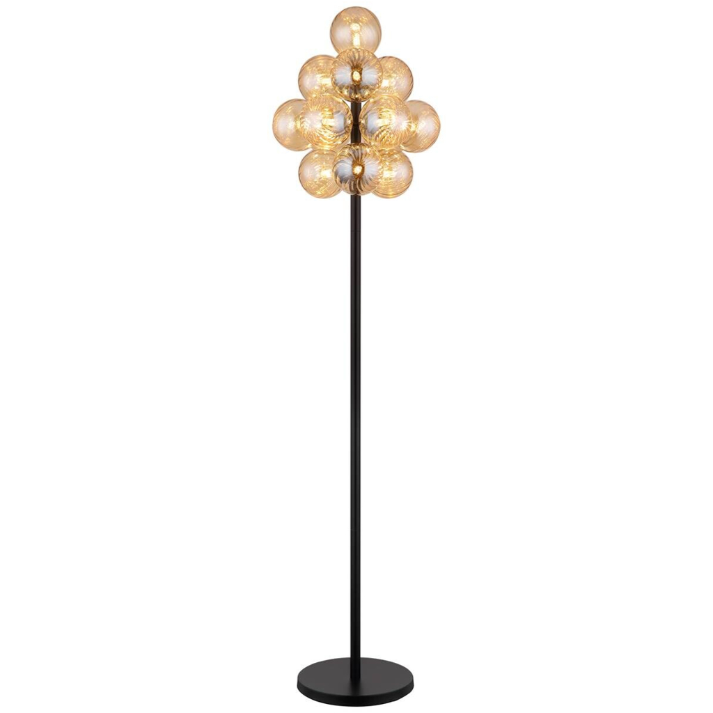 GLOBO Stehlampe amber schwarz Metall Glas H/D: ca. 160x39,5 cm 13 Brennstellen