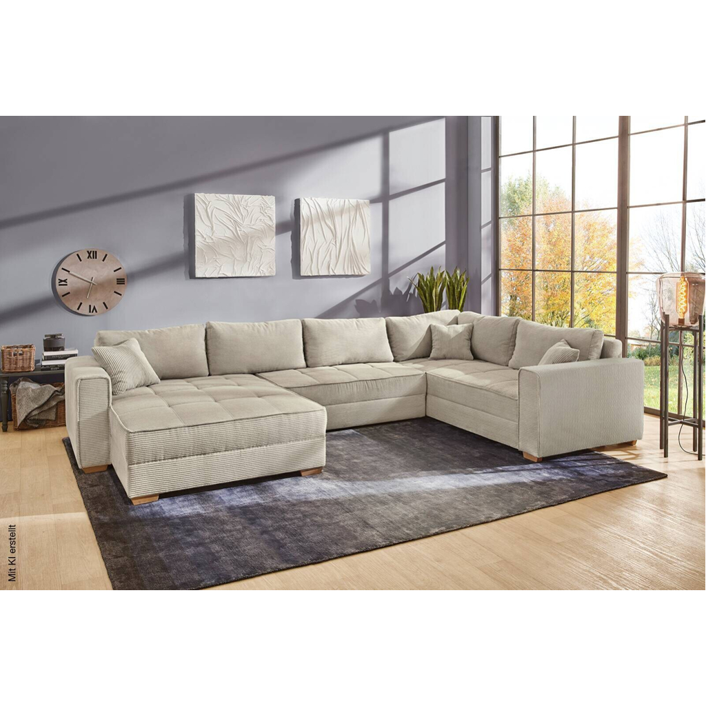 Wohnlandschaft Greige Microfaser B/H/T: ca. 379x86x227 cm
