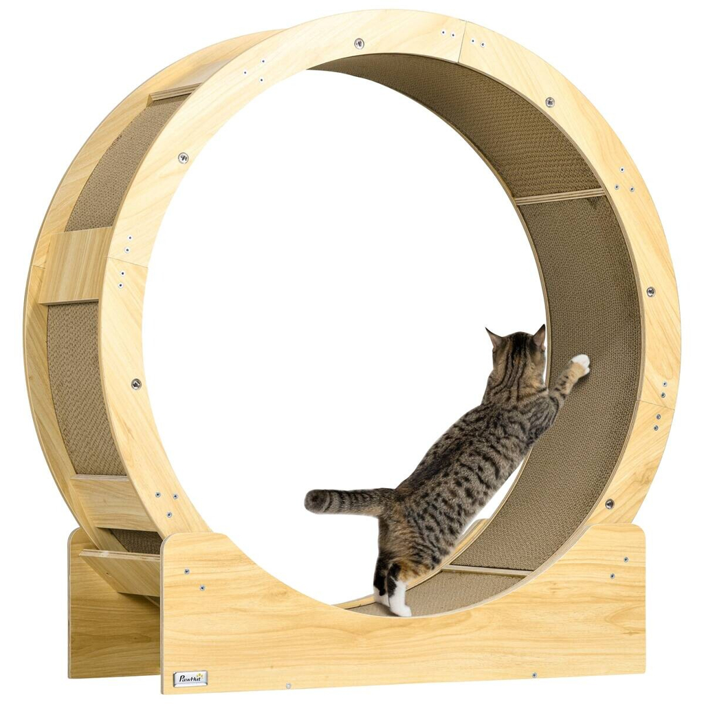 PawHut Katzenlaufrad Eiche Papier B/H/L: ca. 33,5x94x91 cm