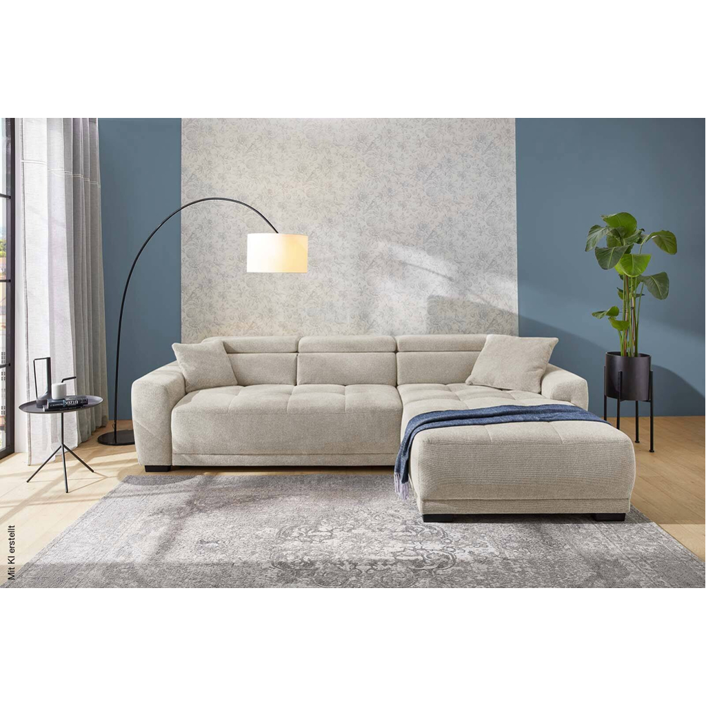 Ecksofa mit elektrischer Sitztiefenverstellung beige Microfaser B/H/T: ca. 296x105x200 cm