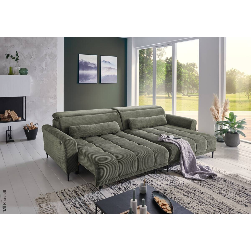 Ecksofa mit elektrischer XXL Sitztiefenverstellung grün Microfaser B/H/T: ca. 277x108x179 cm