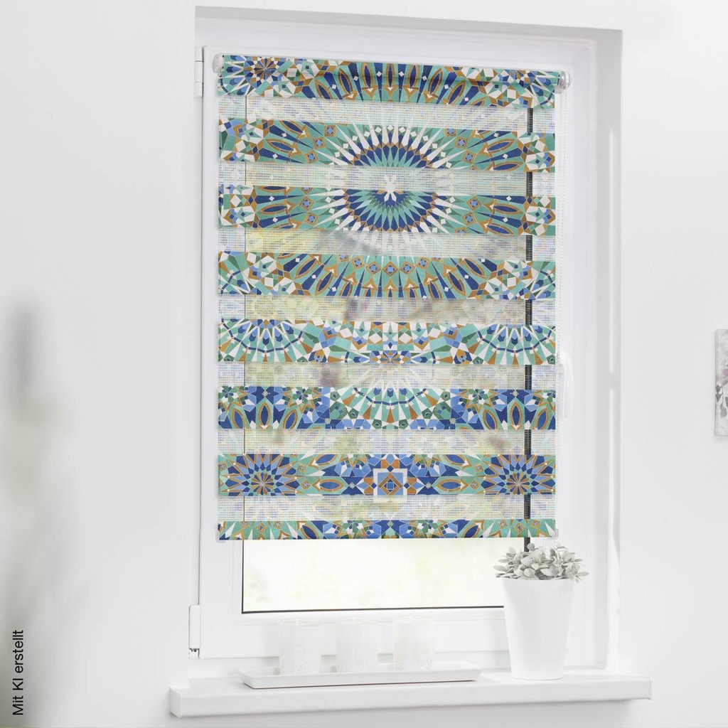 LICHTBLICK Doppelrollo Duo Orentalisches Muster blau B/T: ca. 80x150 cm