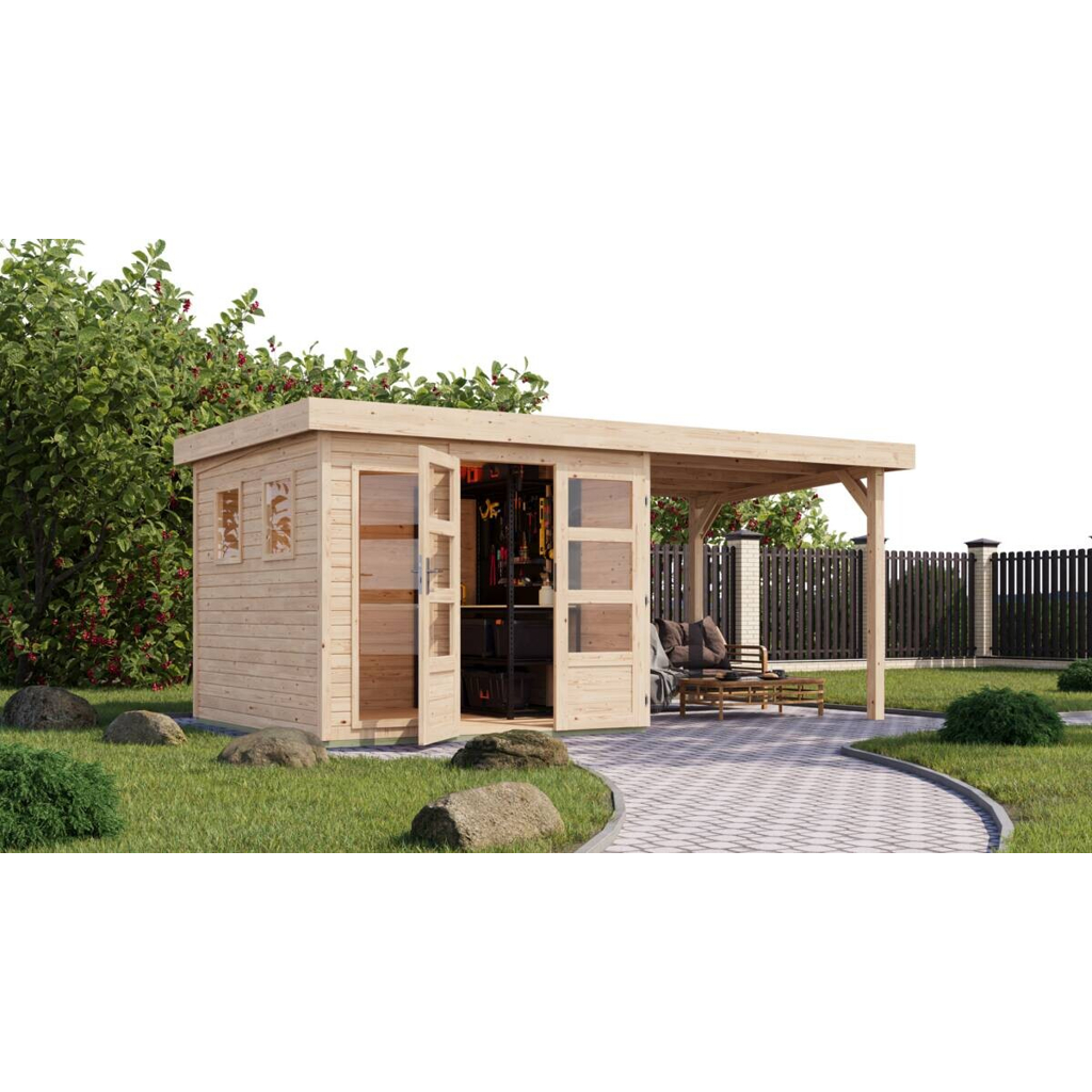 Karibu Gartenhaus Leon 3,5 natur B/H/L: ca. 242x211x242 cm