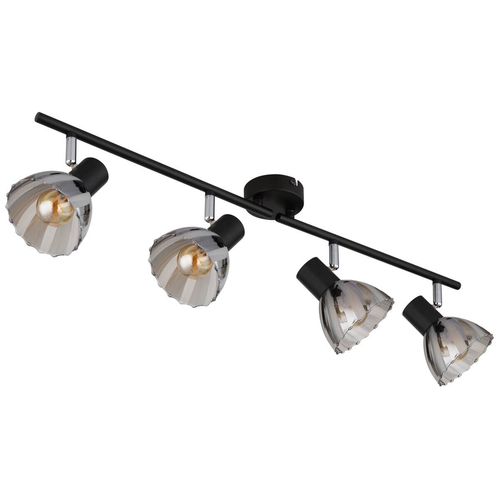 GLOBO Strahler mattschwarz Satiniert Rauch Metall Glas B/H/T: ca. 70x19x35 cm E14 4 Brennstellen