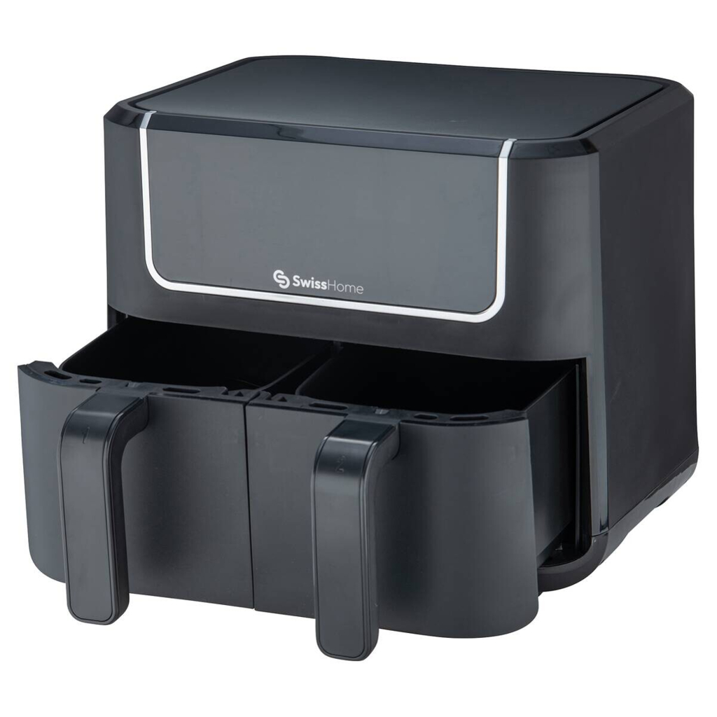 SWISS HOME Doppel-Heißluftfritteuse SH-6931 schwarz Kunststoff B/H/L: ca. 24x28x32 cm ca. 3 l