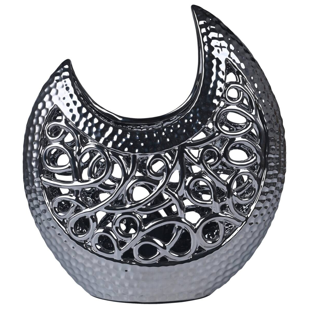POCOline Keramik Tischleuchte Adelina silber Keramik B/H/L: ca. 16x36x30 cm E14 1 Brennstellen