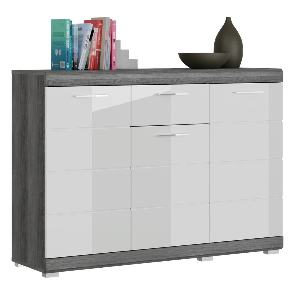 Kommode SCOUT Rauchsilber Nachbildung weiß Hochglanz B/H/T: ca. 120x85x37 cm