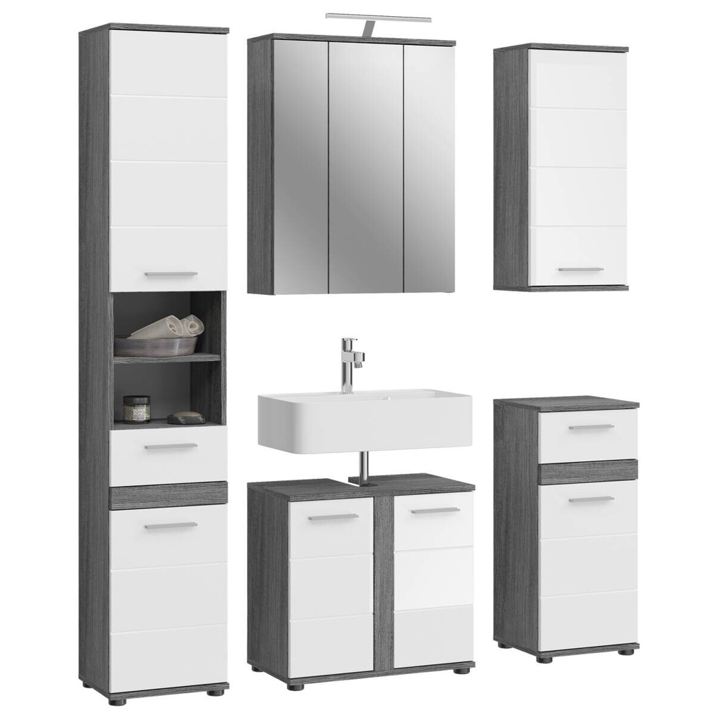 Badezimmer-Set BLAKE Rauchsilber Nachbildung weiß Hochglanz B/H/T: ca. 164x191x34 cm
