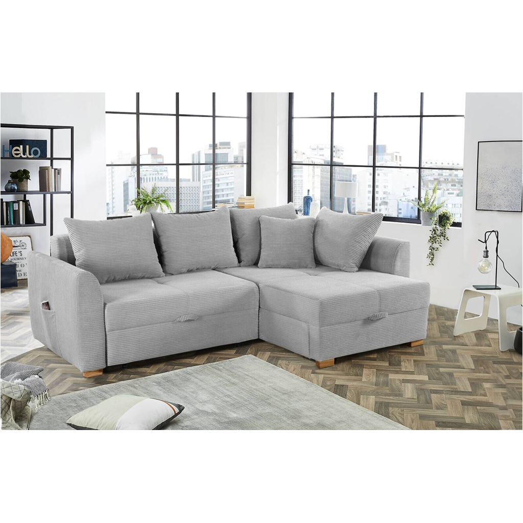 Ecksofa mit Bettfunktion und Bettkasten hellgrau B/H/T: ca. 236x81x160 cm