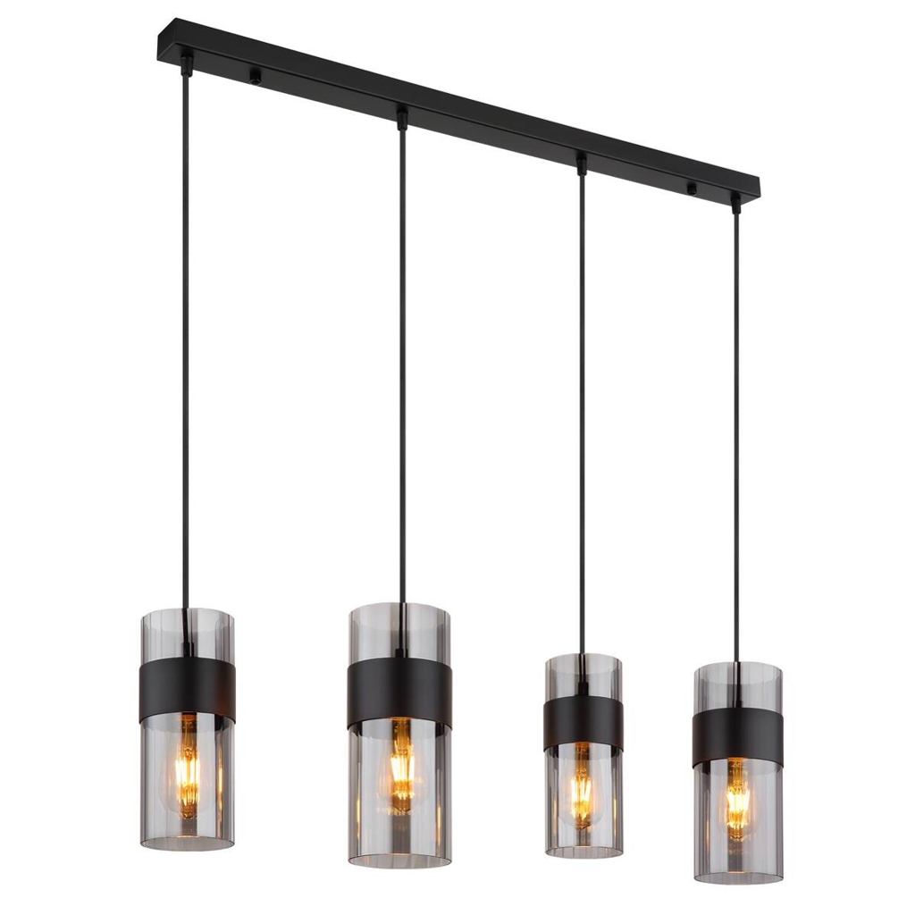 GLOBO Pendelleuchte schwarz Metall B/H/T: ca. 12,3x150x92 cm E27 4 Brennstellen