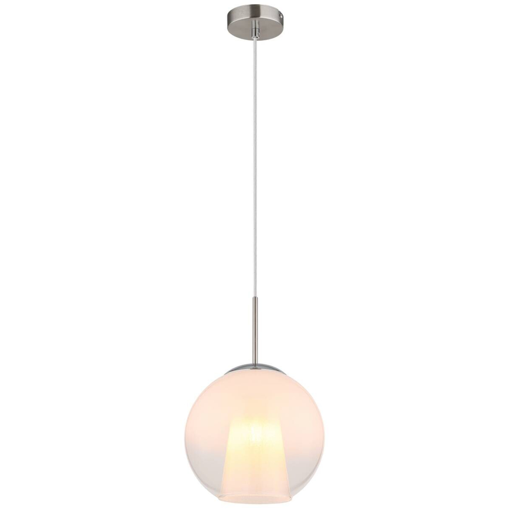 GLOBO Pendelleuchte BARRY 15749NH1 nickel Opal Metall H/D: ca. 120x25 cm E27 1 Brennstellen