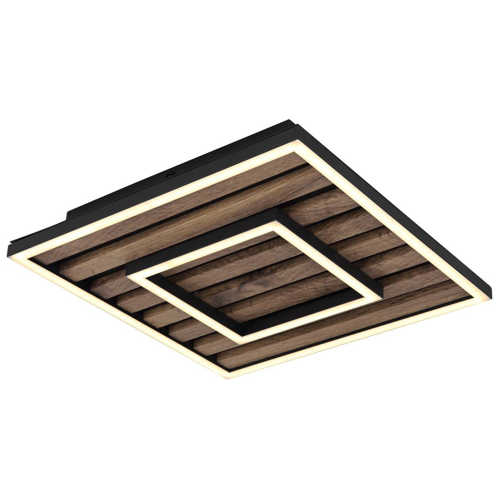 GLOBO LED-Deckenleuchte WOODY 67345D Opal mattschwarz Metall MDF Kunststoff B/H/L: ca. 30x6x30 cm 1 Brennstellen