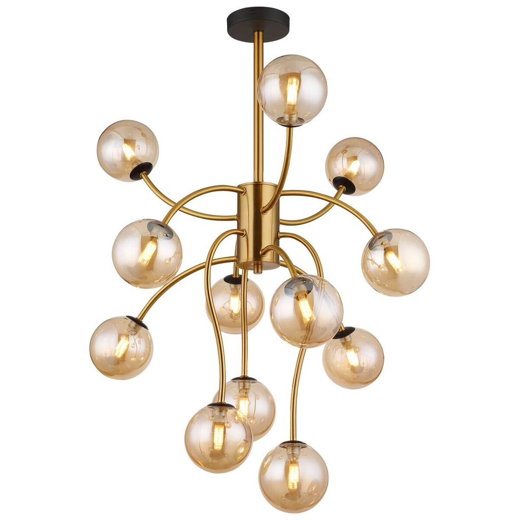 GLOBO Deckenleuchte gold messing amber Metall Glas H/D: ca. 93x62 cm G9 12 Brennstellen