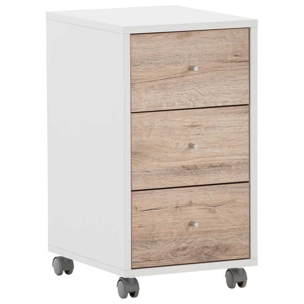Rollcontainer Serie 400 perlweiß Optik Wildeiche Nachbildung B/H/T: ca. 32,6x59,7x39,1 cm