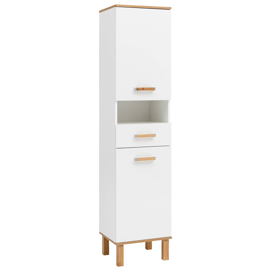 Hochschrank Padua weiß glanz Eiche Landhaus Nachbildung B/H/T: ca. 40,4x178,5x35 cm