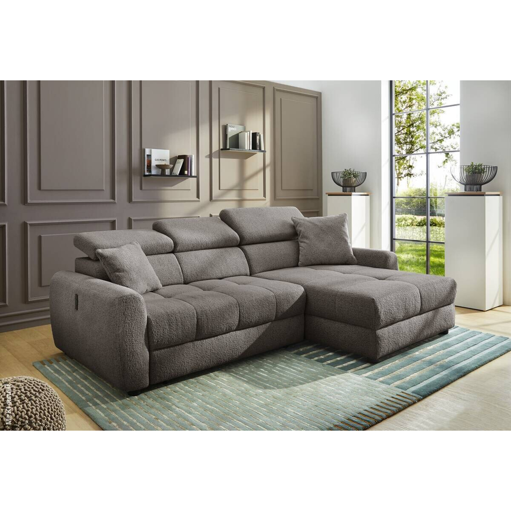 Ecksofa mit elektrischer XXL Sitztiefenverstellung grau Flachgewebe B/H/T: ca. 270x109x175 cm