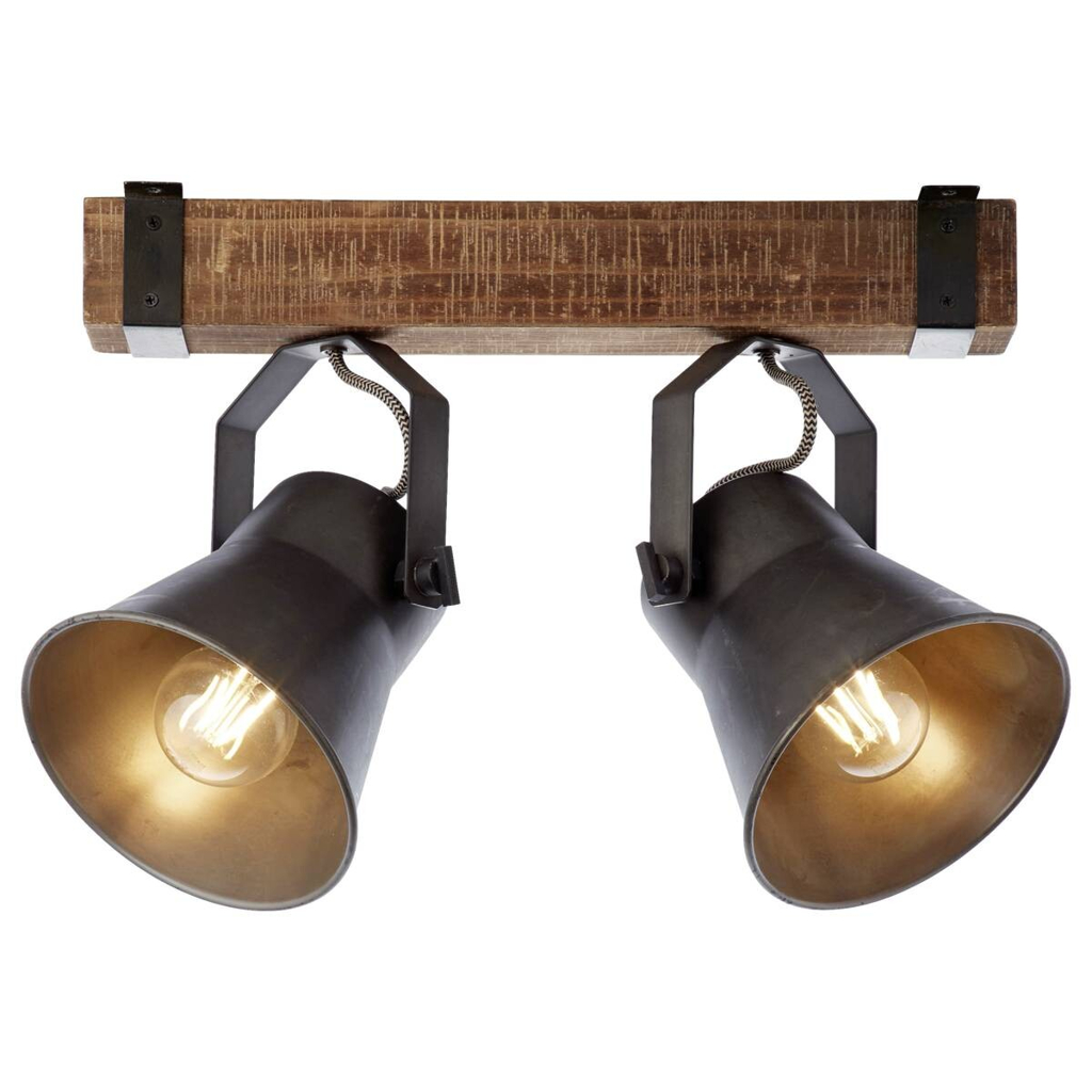 Brilliant Spotbalken Plow schwarz braun Metall Holz B/H/T: ca. 40x24x17 cm E27 2 Brennstellen