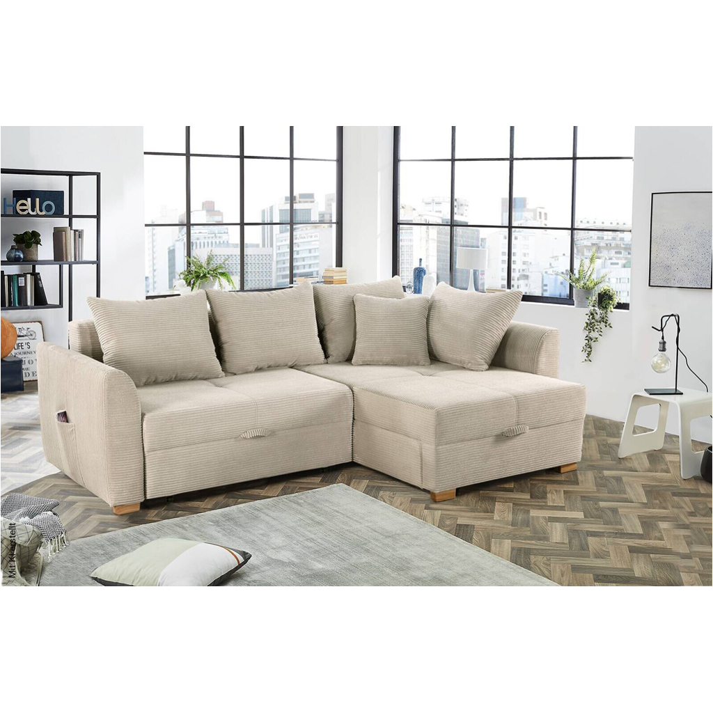 Ecksofa mit Bettfunktion und Bettkasten beige B/H/T: ca. 236x81x160 cm
