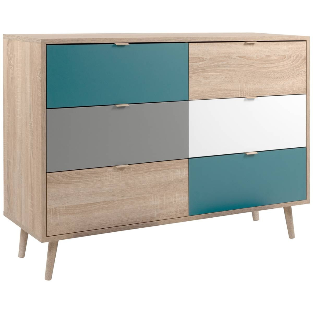 Kommode Cuba Eiche Sonoma Nachbildung weiß grau petrol B/H/T: ca. 120x87x40 cm
