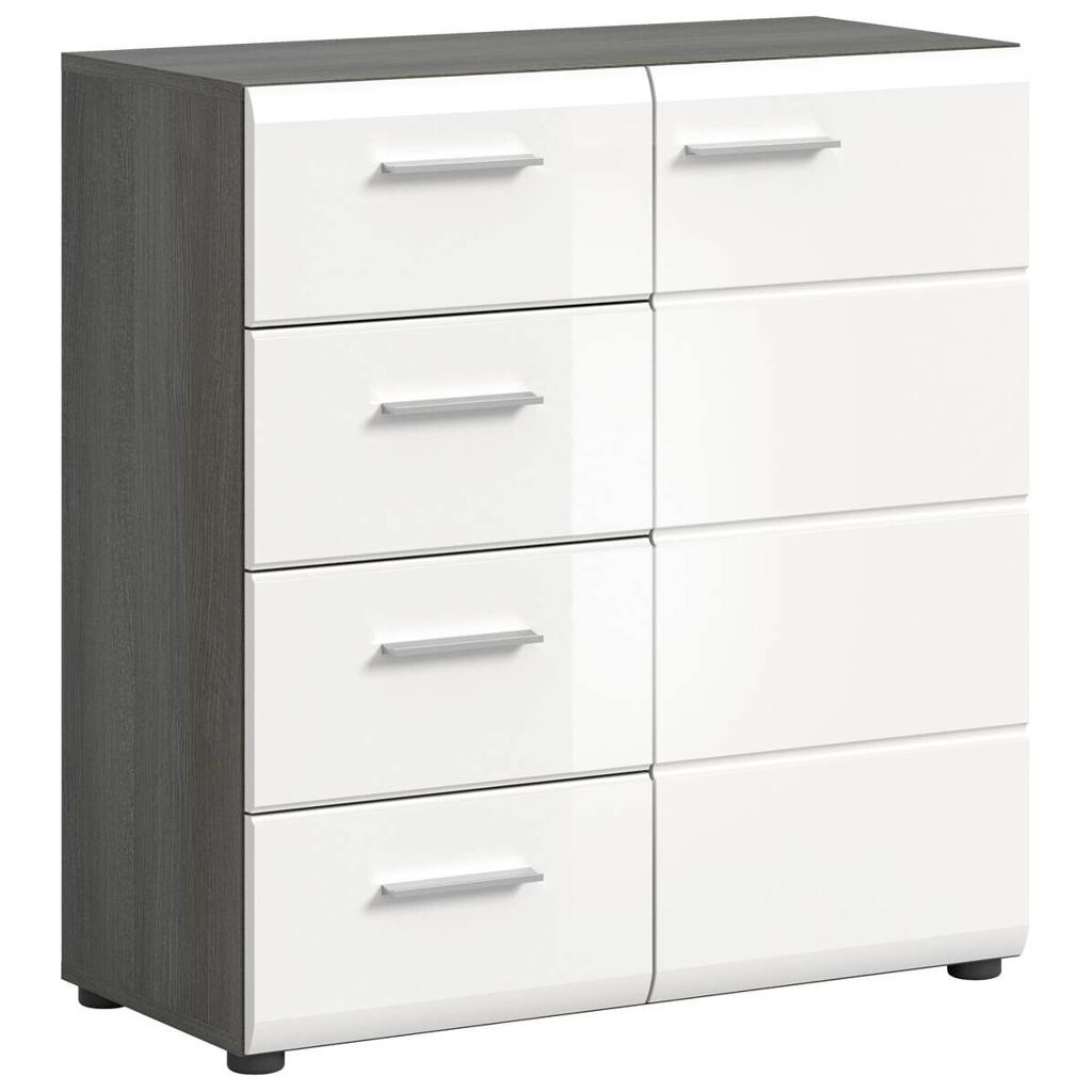 Kommode SALSA Rauchsilber Nachbildung weiß Hochglanz B/H/T: ca. 75x85x37 cm