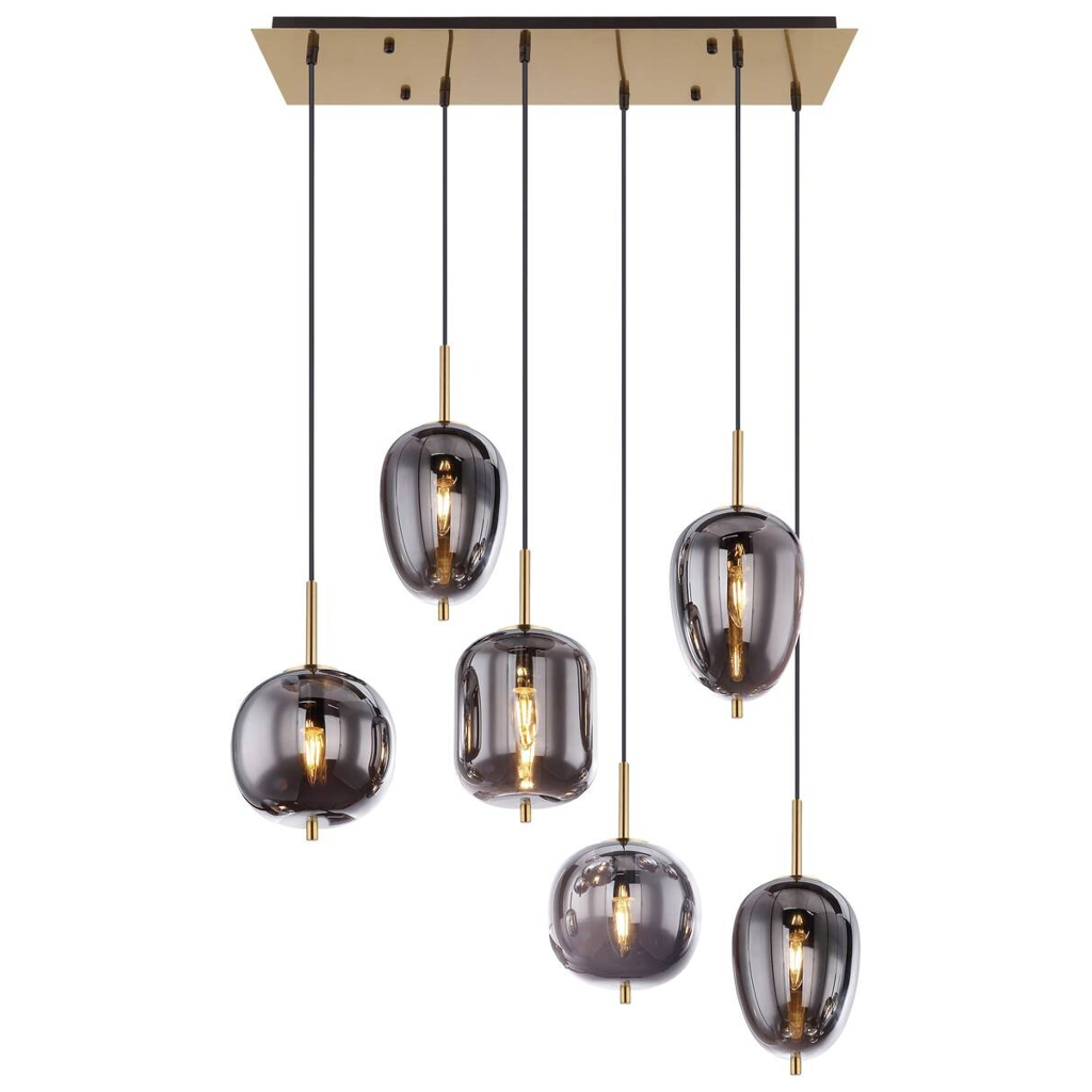 GLOBO Pendelleuchte Blacky messing Metall Rauchglas B/H/L: ca. 34x120x80 cm E14 6 Brennstellen