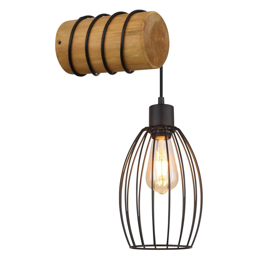 GLOBO Wandleuchte braun schwarz Glas Holz B/H: ca. 16x59 cm E27 1 Brennstellen
