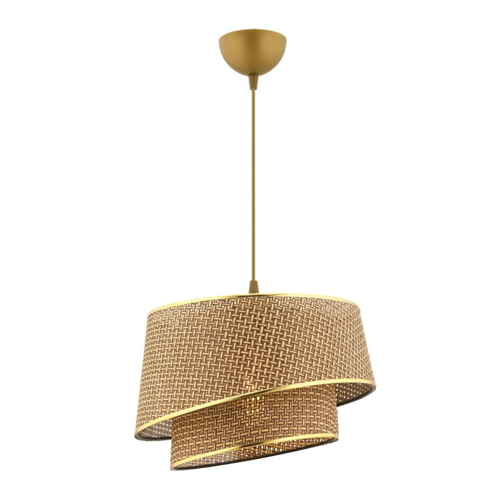 Opviq Pendelleuchte Barette gold beige Metall Stoff B/H/L: ca. 32x65x32 cm E27 1 Brennstellen